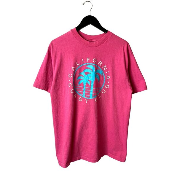 California Coast Club T Shirt Vintage 80s 90s Large L Pink Graphic Tee - Picture 2 of 16
